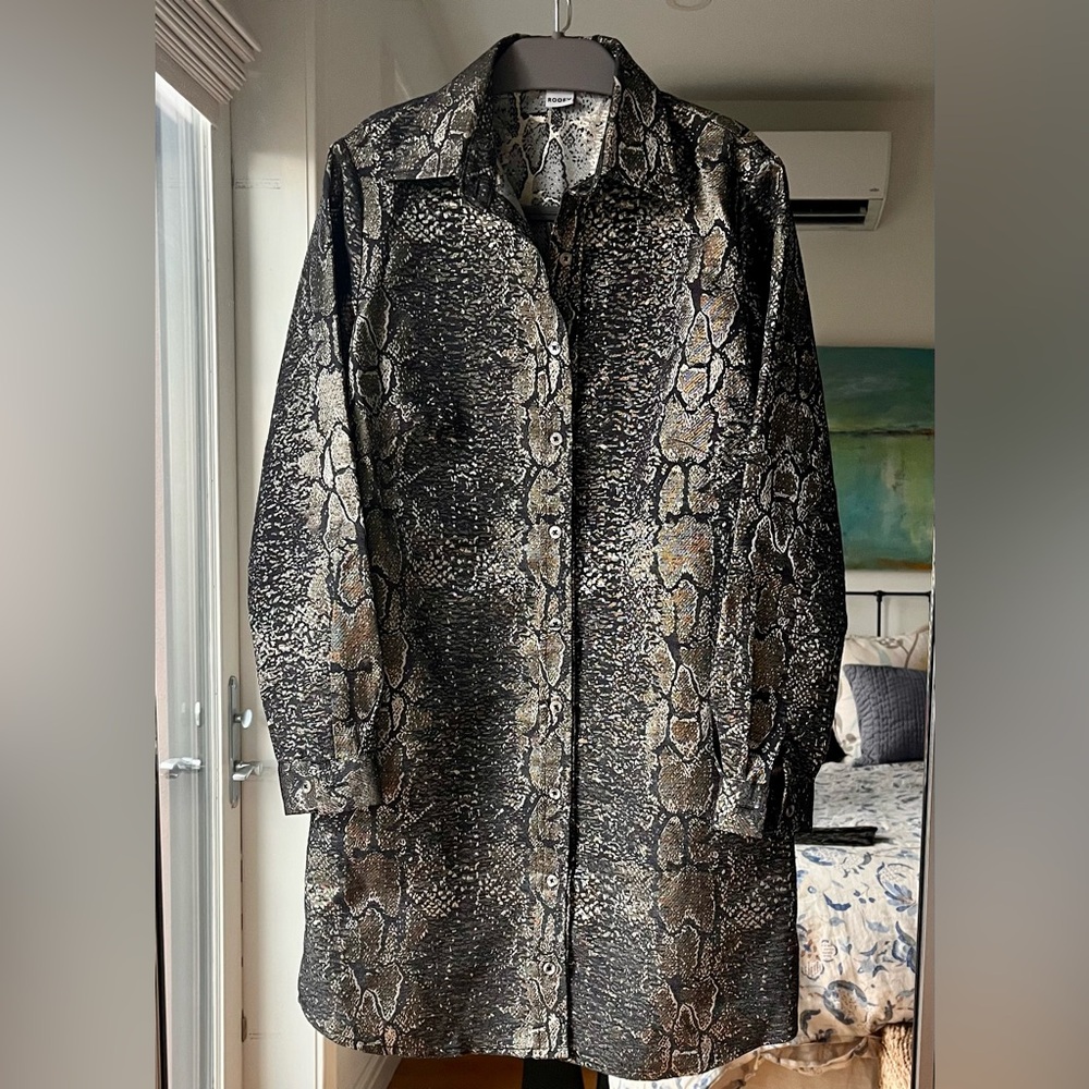 Snake Print Long Sleeve Shirt Dress